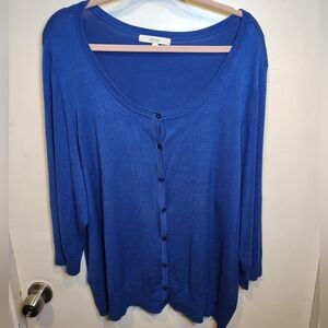 Sejour Women's Royal Blue Scoop Neck Button Up Cardigan Sweater Sz 3X Career